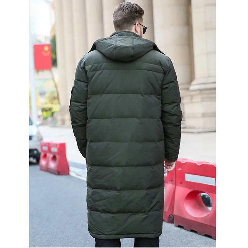 Extra Long Winter White Down Jacket Men 2023 86% Black Cargo Thick Coat Hooded Warm Male Plus Size 6XL 7XL 8X 9XL 10XL Clothing