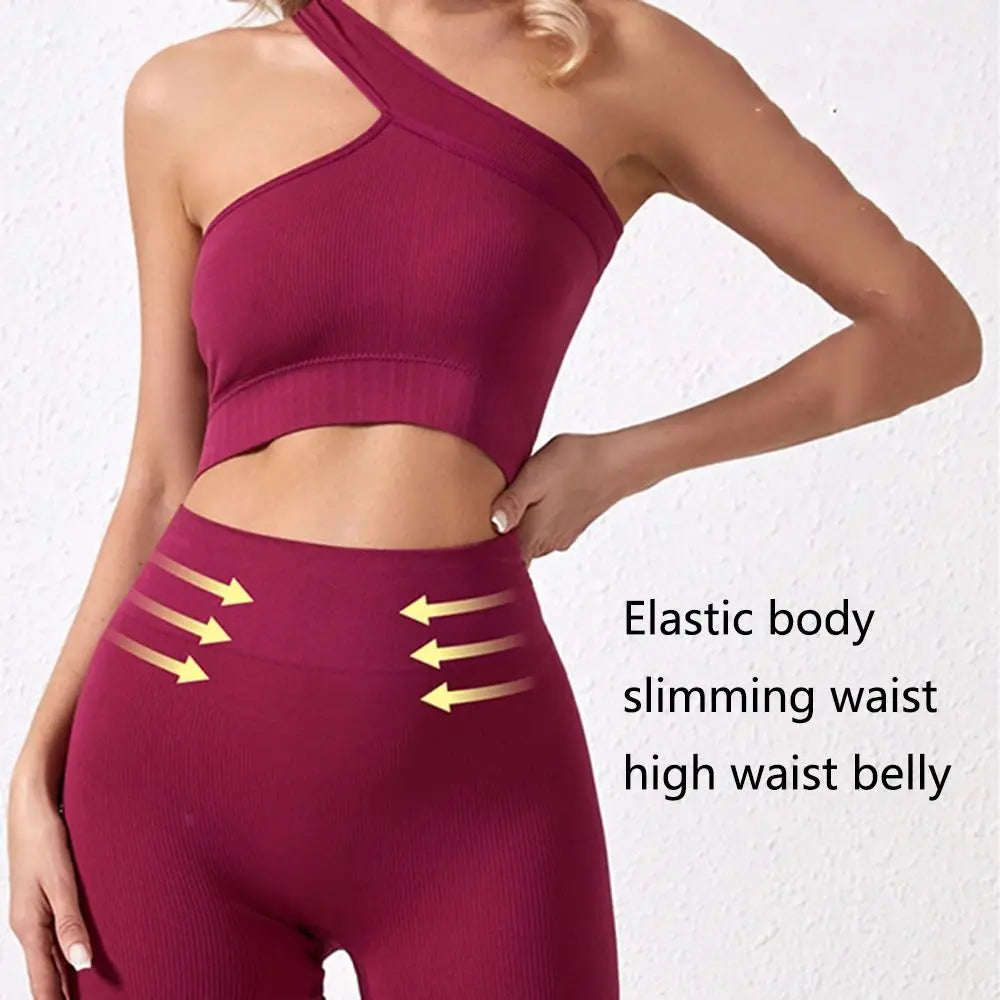 2pcs Women Women Workous Desenta Cantura alta Casual One ombro Roupa de ioga Tampo Tampo Tampes Sports Sports Bra Gym