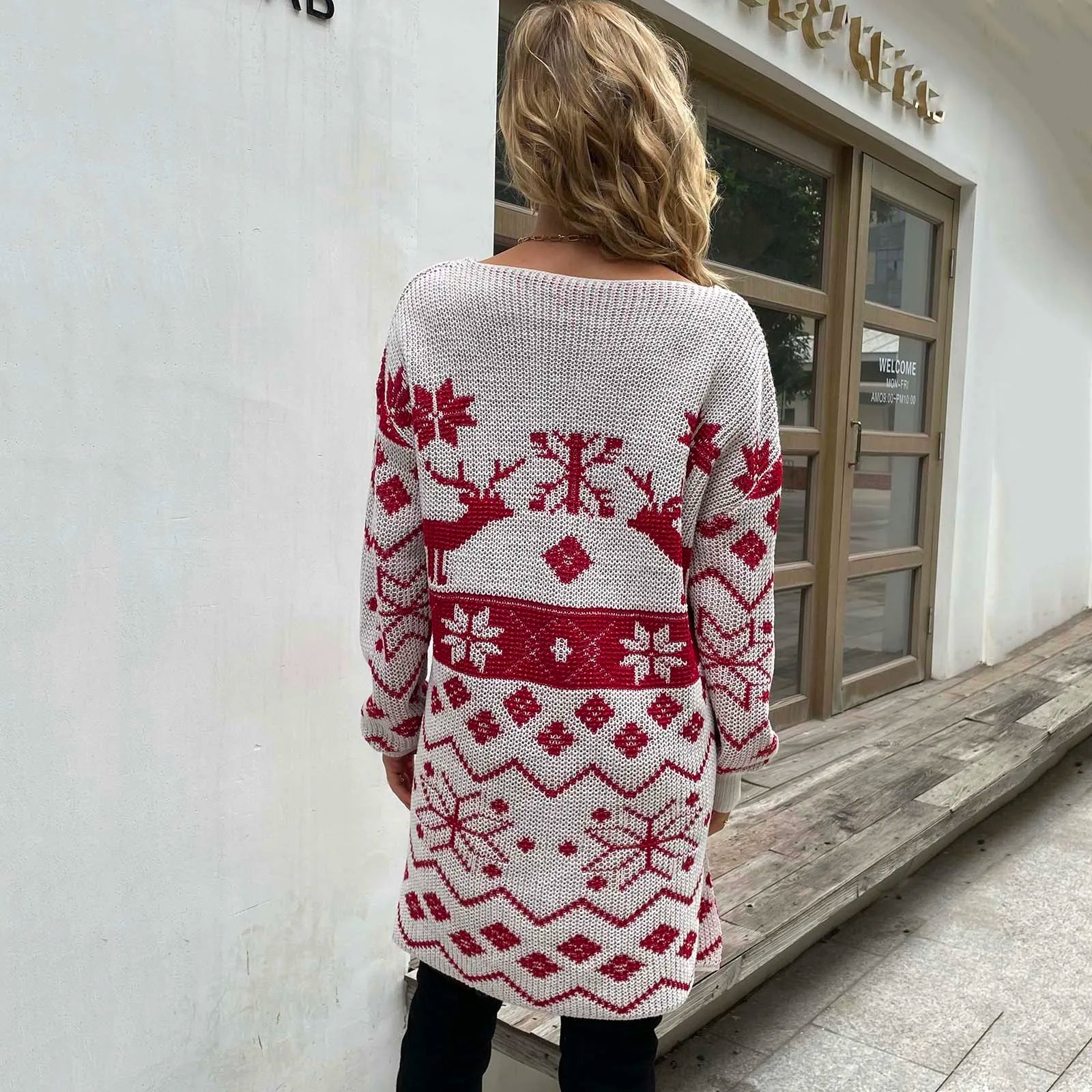 Women's Christmas Sweater Dress Long Sleeve Deep O Neck Knitted Oversized Sweater Lightweight Christmas Side Slit Sweater Dress