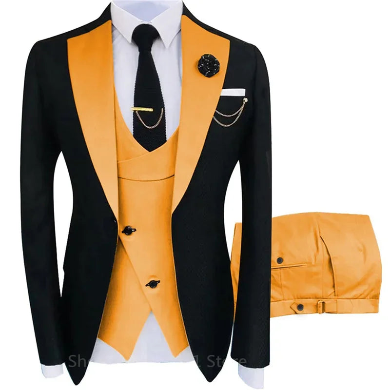 3 Piece New Suit Men's Fit Costume Homme Shawl Lapel Blazer Tuxedo Popular Party Wedding (Blazer+Vest+Pants)