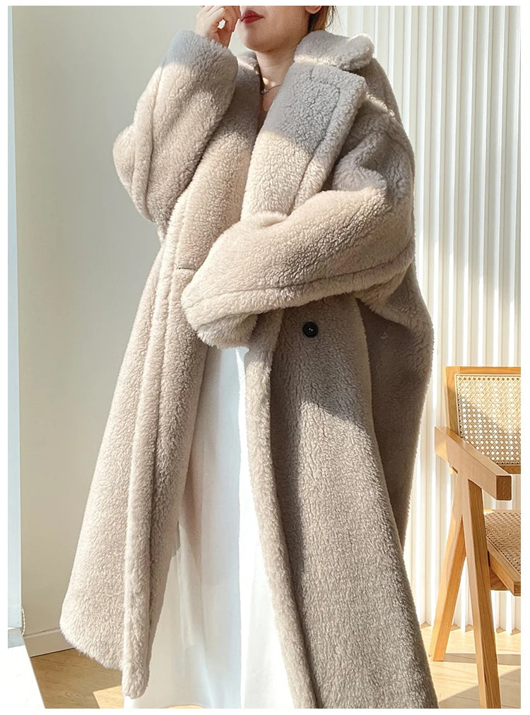 Teddy teddy bear coat women's autumn and winter fur grain camel wool coat  alpaca wool med-long woolcoat