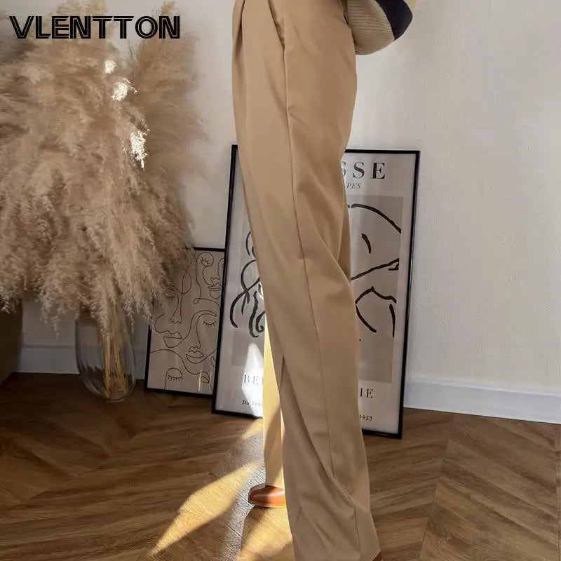 2024 Autunno primaverile Donne vintage Solidi pantaloni a vita alta tasche con cerniera casual per pantaloni dritti femminili Ropa Mujer