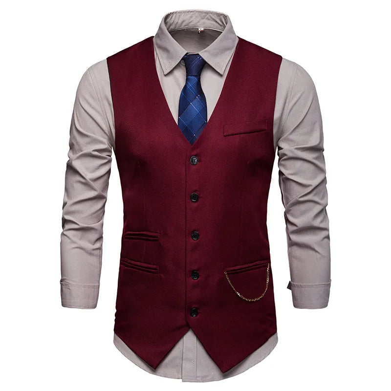 High Quality Men Suit Vest Waistcoat Chain Business Slim Groom Groomsman Wedding Men's Dress Blazer Vests Formal Party V05