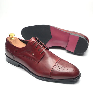 Italian Luxury Men's Formal Derby Shoes Genuine Leather Cap Toe Brogue Burgundy Black Lace-up Business Wedding Dress Shoes Man