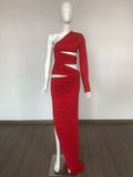 Shinning Rhinestones Women Sexy One Shoulder Bodycon Long Dress Wedding Memaid Party Celebrate Cocktail Dress Vestido