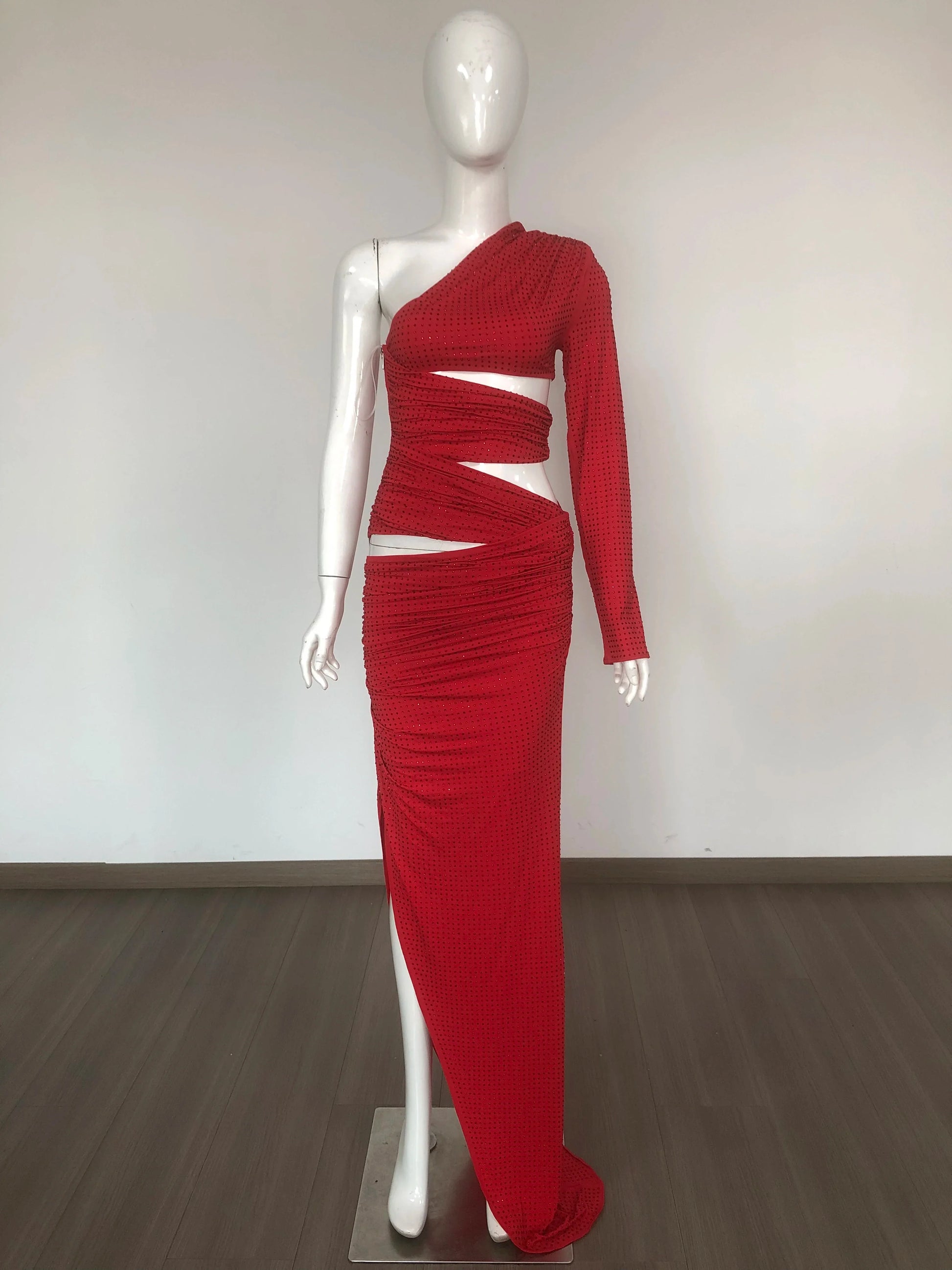 Shinning Rhinestones Women Sexy One Shoulder Bodycon Long Dress Wedding Memaid Party Celebrate Cocktail Dress Vestido