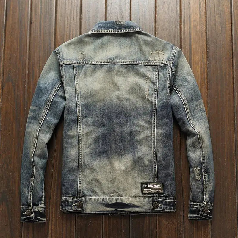 Denim Jackets Man Autumn with Hole Casual Slim Ripped Motorcycle Biker Cowboy Coat for Men Low Cost Cowgirl Worn Original Elatic