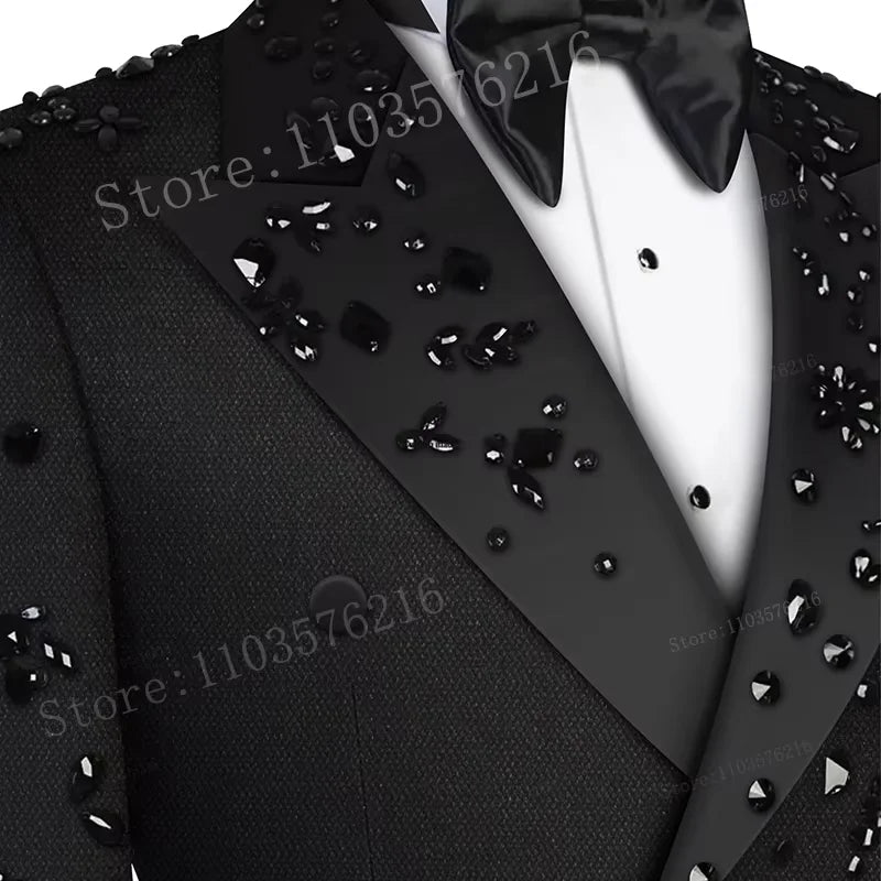 B02 Luxury 2 Pieces Men's Suits Jewel Decoraction Notched Lapel Groom Wedding Blazer Formal Party Prom Suits Wedding Groom
