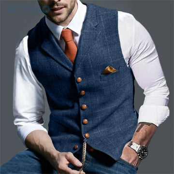 Men's Vests Tweed Suit Business Clothing for Men Striped Waistcoat Punk Vest Groomman Wedding Jacket Bleazer