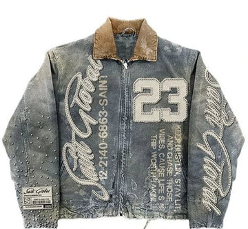 Streetwear Washed Denim Jacket Y2K Clothes Mens Womens Hip Hop Letter Graphic Patch Embroidery Blue Oversized Jacket Casual Coat