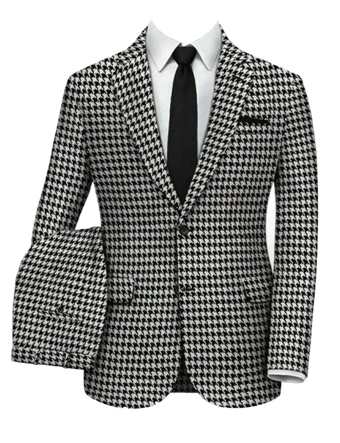 Houndstooth Men 2 Piece Wedding Suit Groom Tuxedo Slim Fit Two Button Business Suits Plaid Wedding Suit Costume Homme For Party