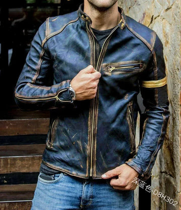 New Blazer Coat Men European American Fashionable Youth Stand - Collar Biker Jackets Punk Styles 5XL Men's Retro Leather Jacket