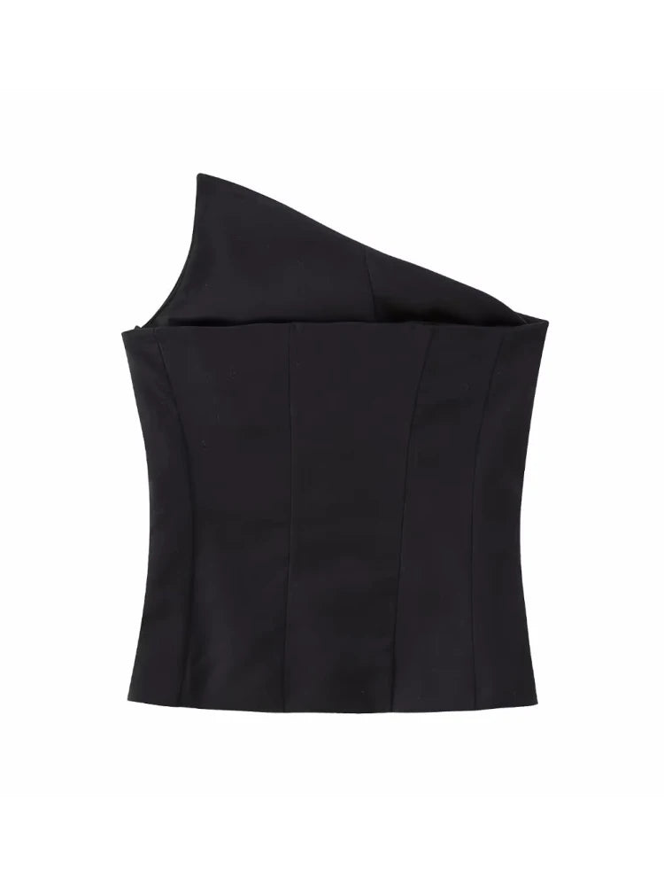 Stylish Women Elegant Cropped Tank Tops 2023 Summer Fashion Ladies Vintage Chic Slim Black Top Party Girls Sexy Tanks