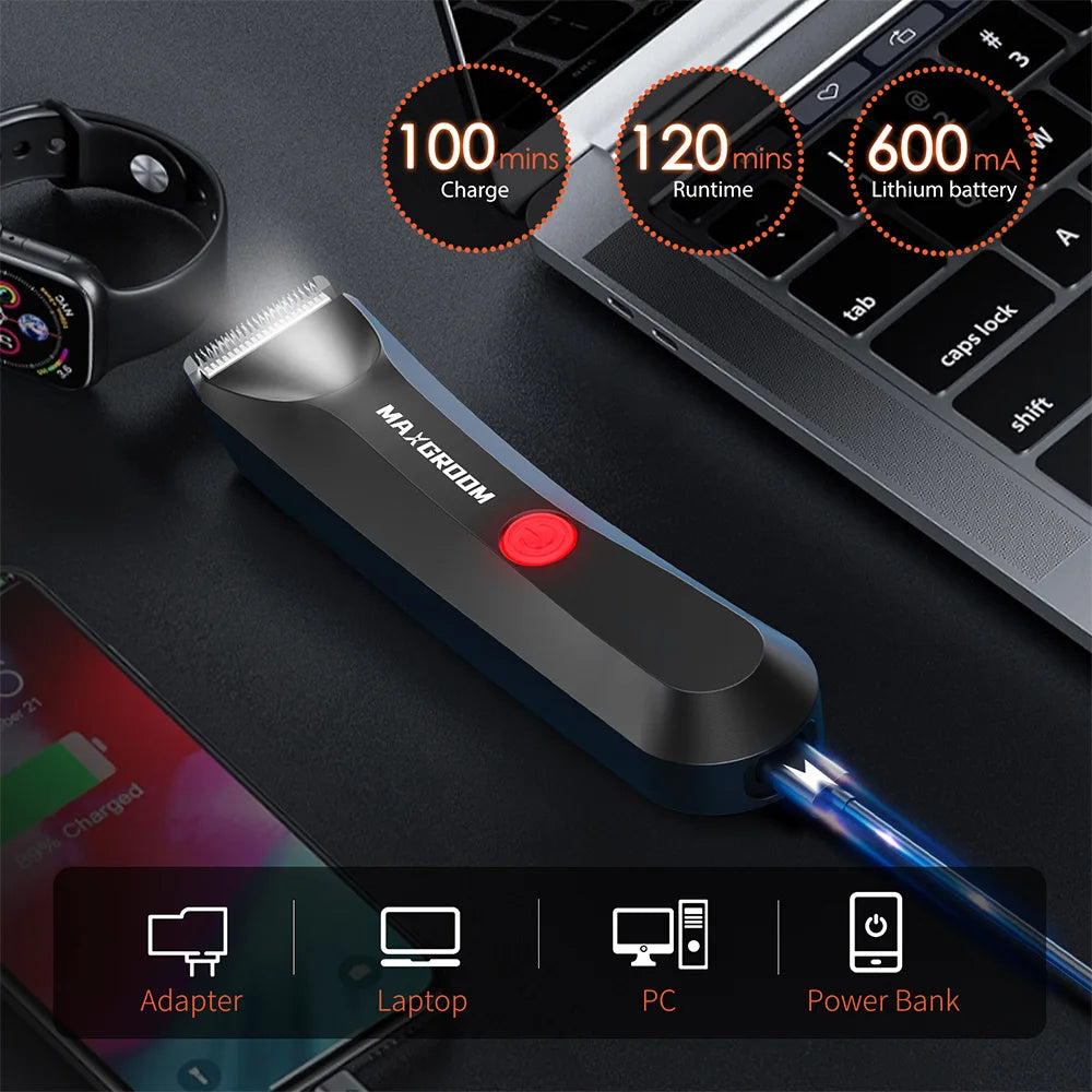 MAXGROOM Body Hair Trimmer Shaver for Men Ball Trimmer for Groin Pubic Replaceable Ceramic Blade Electric IXP7Waterproof Clipper
