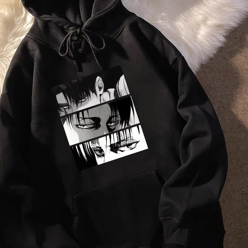 Anime Attack on Titan Levi Ackerman Graphic Printed Hooded Men Women Hoodies Casual Loose Sweatshirt Harajuku Unisex Streetwear
