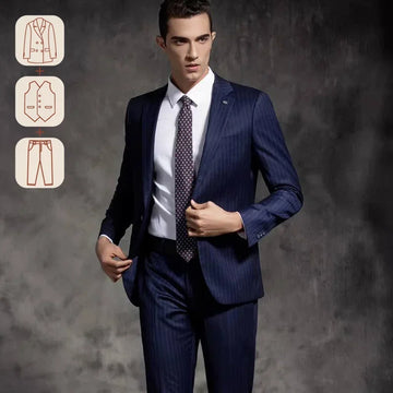 (Customized Sizes) Premium Suit British Striped for Men's Business Formal Dress, Wedding, and Groom, Slim-fit Coat Vest & Pants