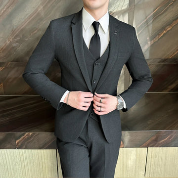 2025 Men's Korean Version Slim (suit + Vest + Trousers) Business Casual Fashion Wedding Handsome Suit Set Three Pieces   M-5XL