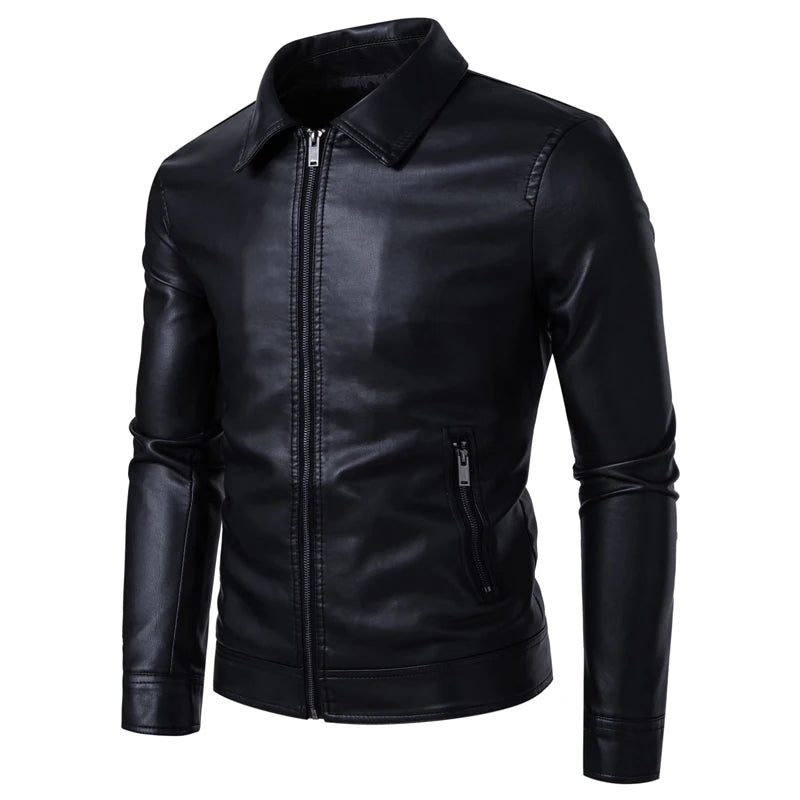 TRAF Stylish Men's Leather Outerwear Slim Fit Durable Zipper High - Quality Leather Perfect for Elevating Your Look Comfort