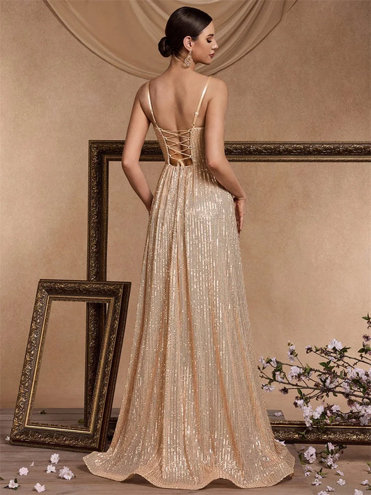 Elegant Sexy Backless Sequins Evening Dress Long 2025 Mermaid Formal Gown Women Wedding Party Dresses Caicktail Graduation  Prom