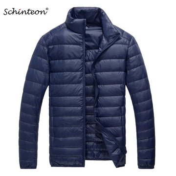 Schinteon Men Ultralight White Duck Down Jacket Thin Stand Collar Solid Color Simple Autumn Outwear