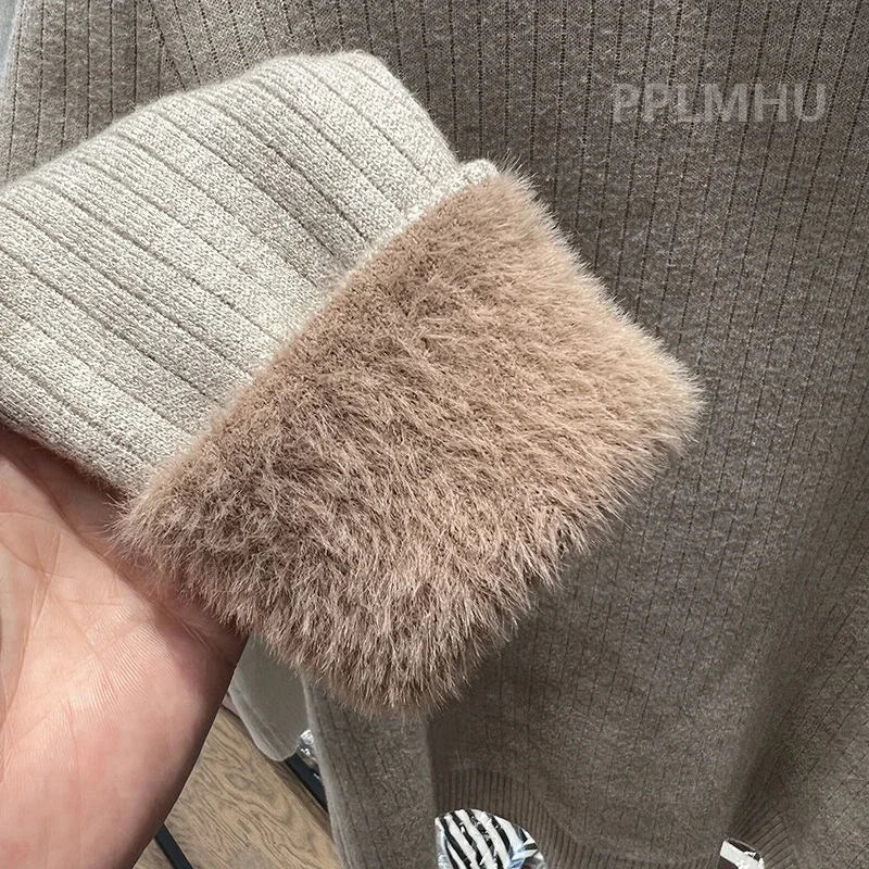 Warm Knit Pullover New Thicken Turtleneck Sweater For Winter Women Casual Slim Plush Lined Soft Long Sleeve Knitwear Jumper Tops