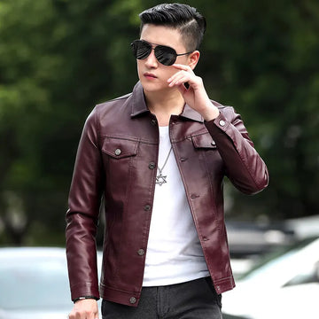 brand New leather jacket for men's leather jacket casual jacket Korean trend slim fit handsome youth Leather Coat mens plus size