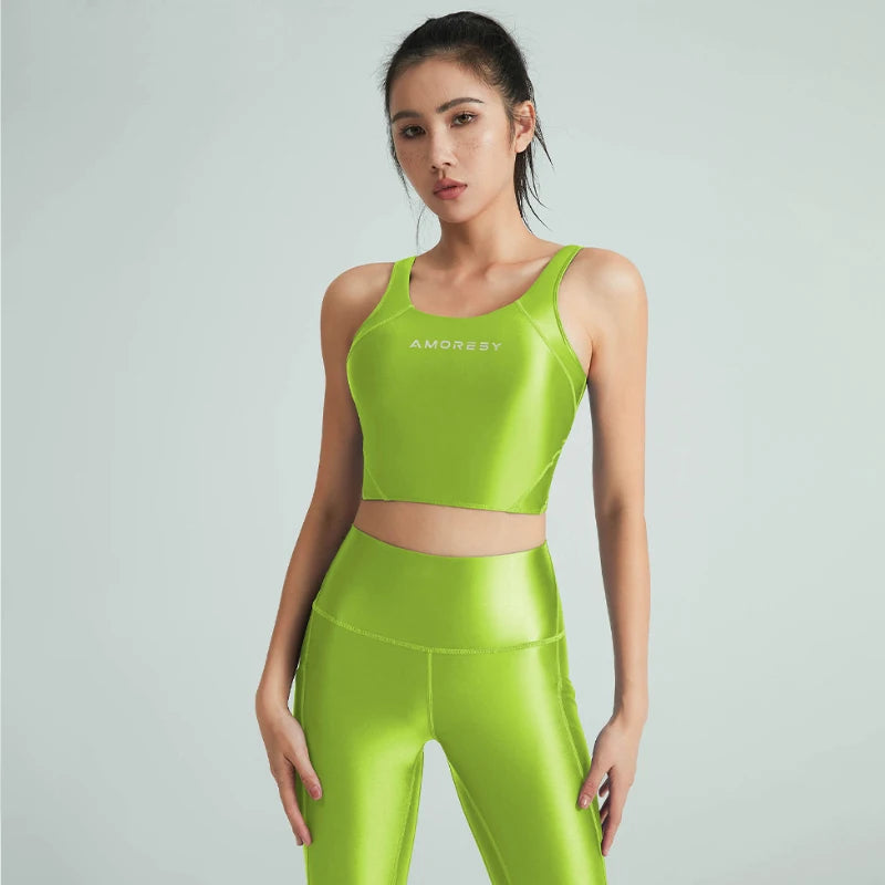 Abitutto da bagno glossy da donna glossy olio olio pantaloni in vita alta fitness yoga lucentezza che corre in palestra di abbigliamento da sudore