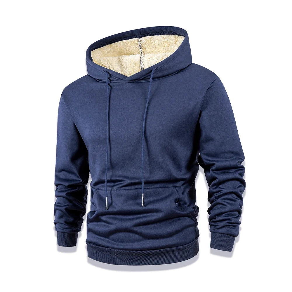 Winter Men's Hoodies Thicken Warm Pullover Men Basic Hoodies Sweatshirts Casual Street Solid Color Cashmere Warm Coat Tops