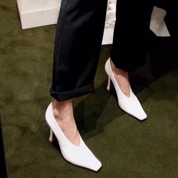 Wine Red Square Toe Shaped Heel Pumps Woman 2025 White Slip-On High Heels Dress Bridesmaid Bride Wedding Shoes Fashion Black
