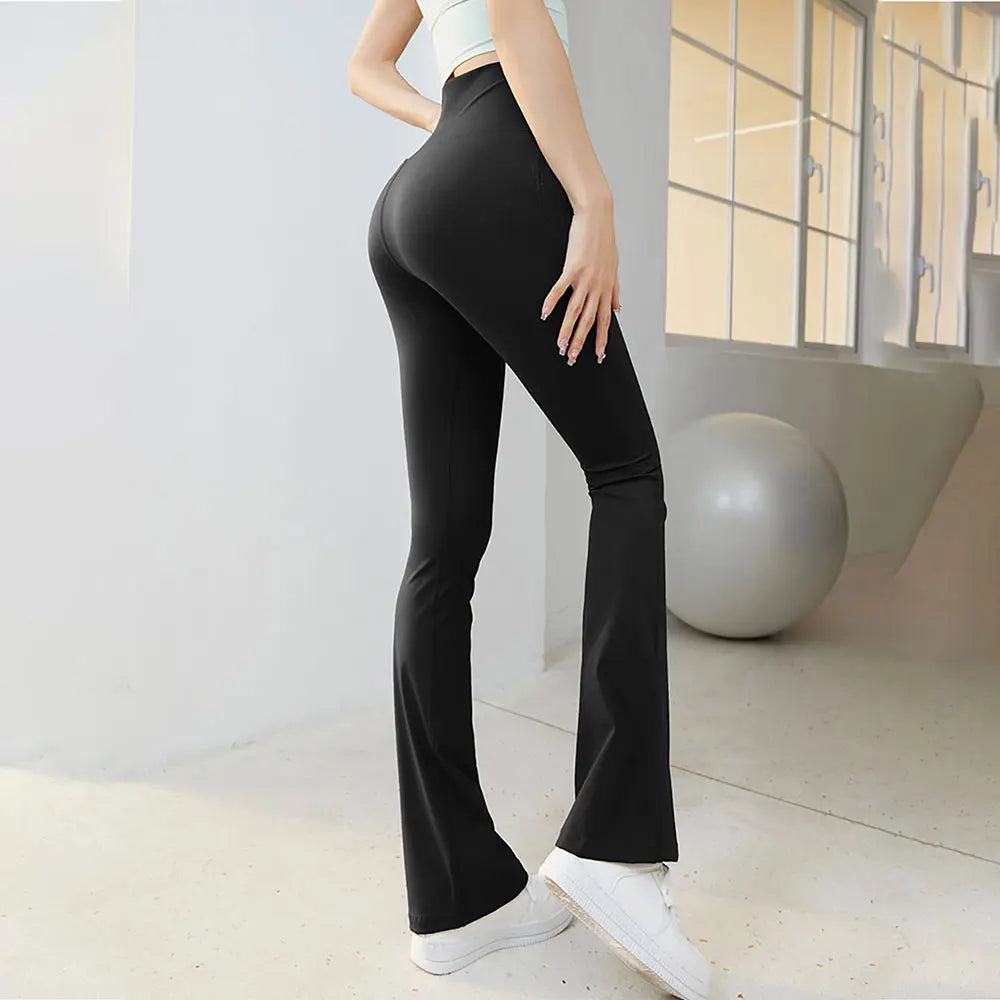 Calças de ioga preta Flusa leggings Mulheres da cintura alta PAN de pernas largas Mulher ginástica esportes de fitness Sports Leggging Legging Latin Dance Troushers 2024