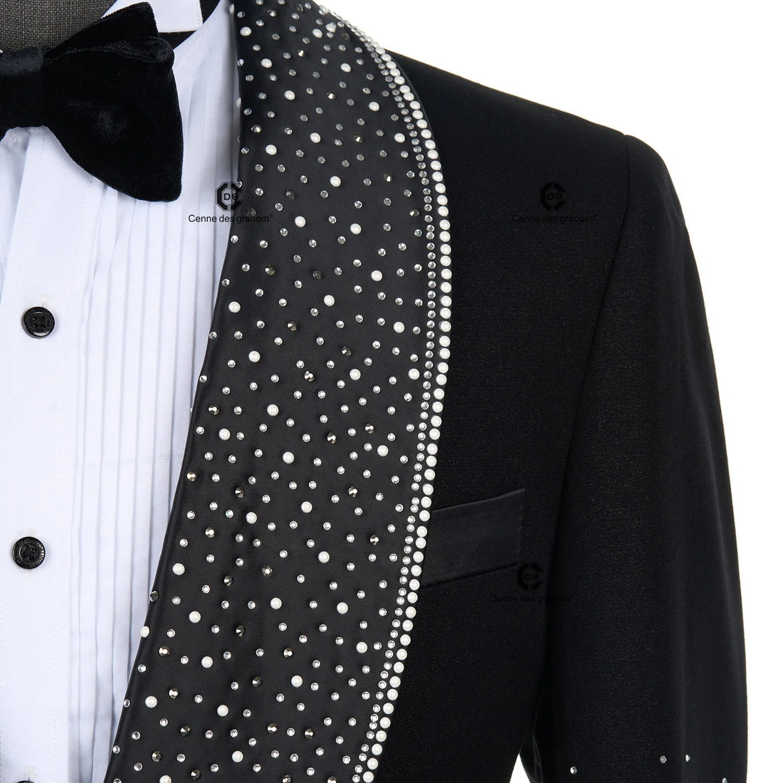 Cenne Des Graoom 2025 New Elegant Luxury Men Suits Jewelry Ornament Shining Tuxedo Slim Fit with Oversized Shawl Lapel for Party