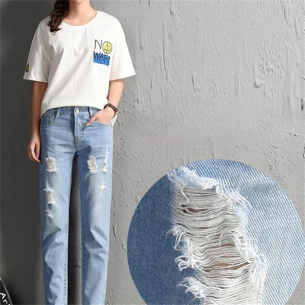 2024 Fashion New Women Mid Waist Boyfriend Big Ripped Hole Jeans Casual High Street Denim Pants Sexy Vintage Pencil Jeans y2k