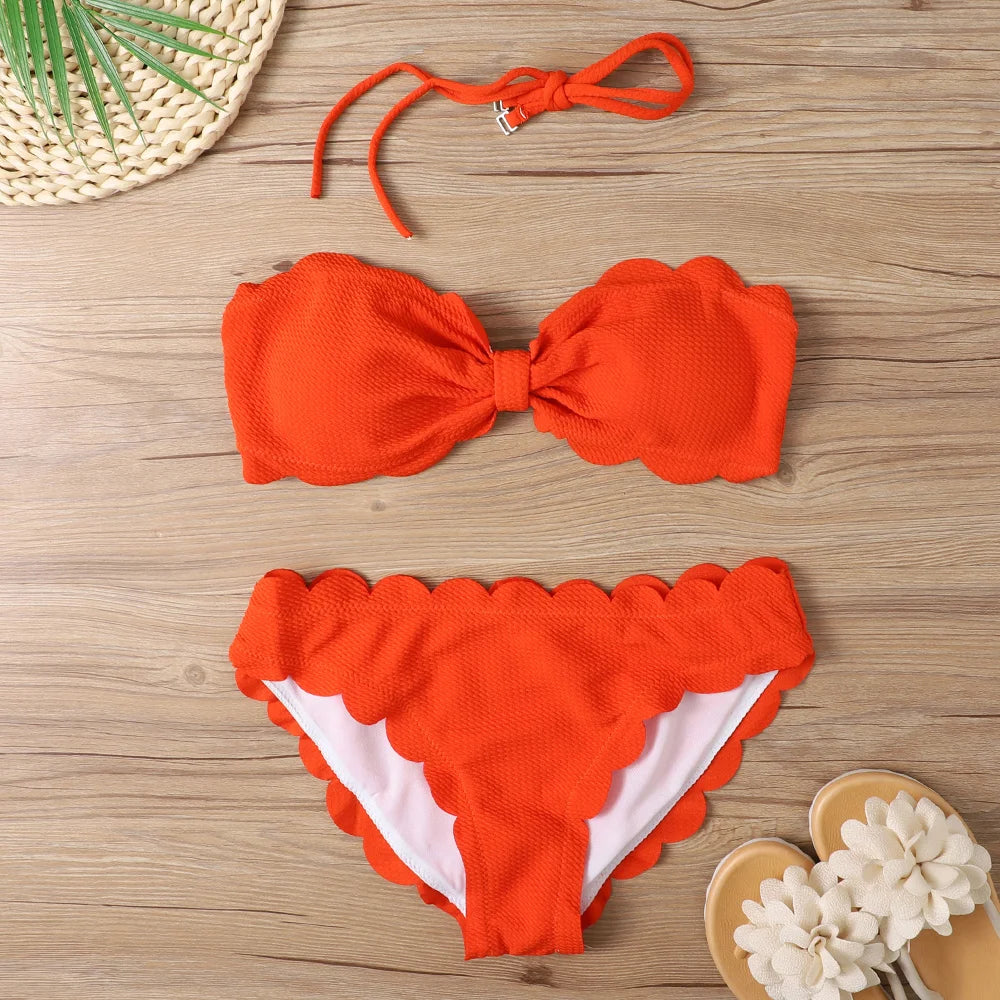 Sexy Bandeau Bikinis 2024 Women Brazilian Swimsuit Solid Swimwear Female Summer Beachwear Bathing Swimming Suit Bequine