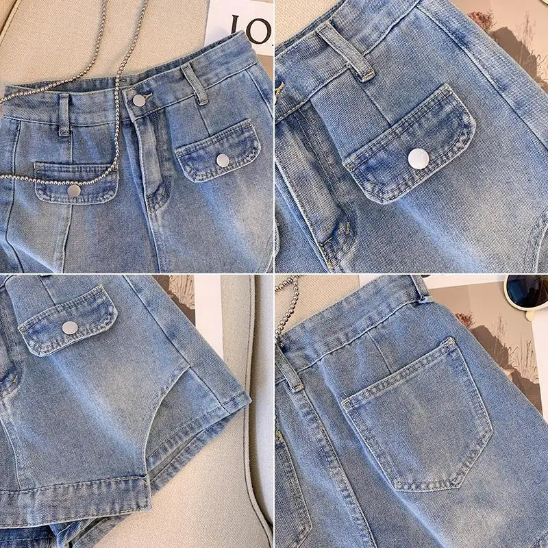 Plus Size L-4XL Denim Shorts für Frauen hohe Taille Mode Summer Jean Pants High Street Y2K Kleidungsstück kostenlos Versandrock kurz