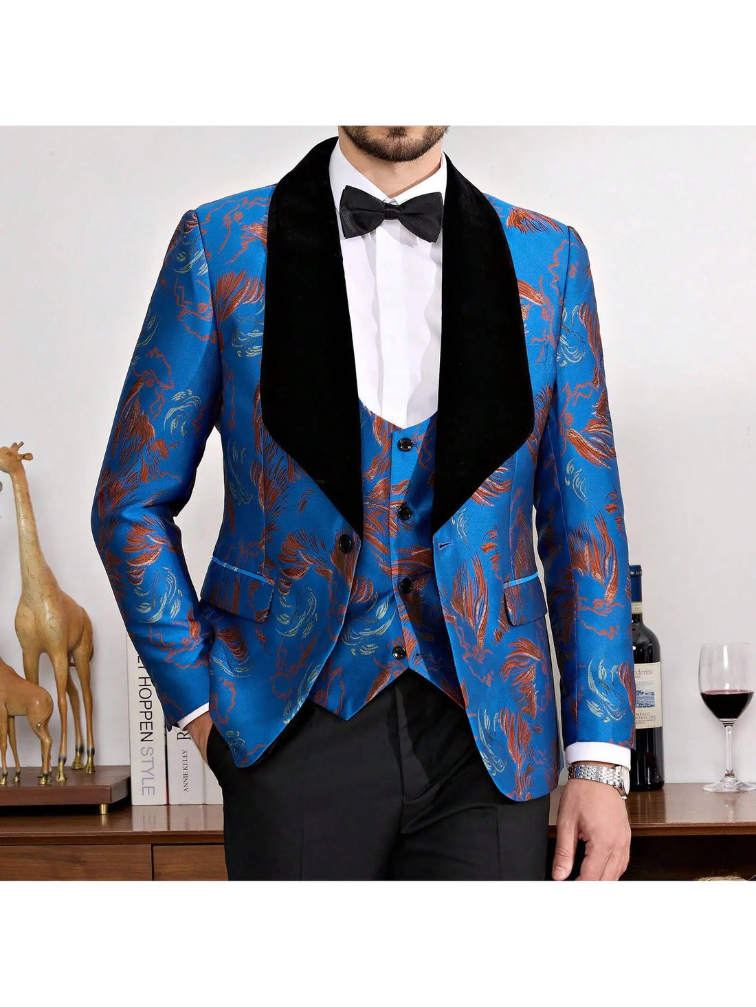 Tuxedo Suits for Men 3 Piece Regular Fit Suit Blazer Jacket Waistcoat Pants Men Suit Set for Wedding