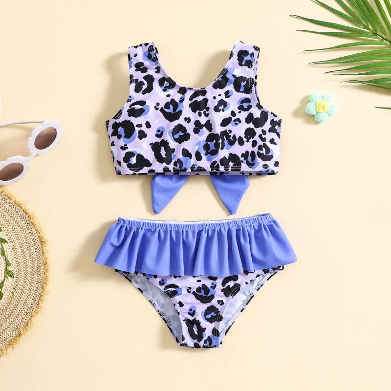 2024 New Girls Swimsuit for Children Summer Beach Terno de duas peças Crianças roupas de natação roupas sem mangas sem mangas roupas de banho respirável