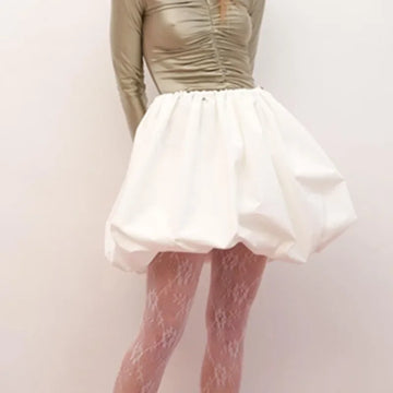Women Fluffy Bubble Skirt Ruffles Drawstring Flower Bud Mini High Waist A-line Skirts Balloon Short Skirt Summer Lady Outerwear