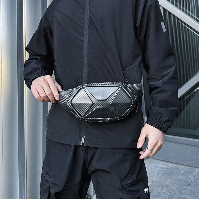 Fashion Carbon Fiber Textured Men's Chest Bag Designer Cycling Waist Bag Cool Street Wear Sling Crossbody Bags for Man Pouch Bag