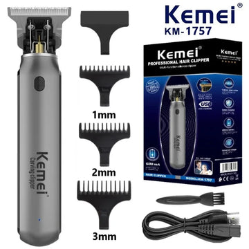 USB charging Zero-cut Blade Cordless Hair Trimmer Kemei KM-1757 Hair Clipper Hollow head Barber Hair Cut Machine