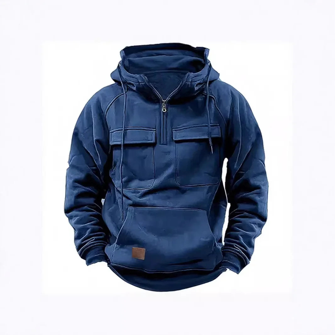 2024 New Men's Sweatshirt Hooded Pullover Casual Sporty Zipper Multi-Pocket Cross-Border Spring Autumn Loose Fit Hoody