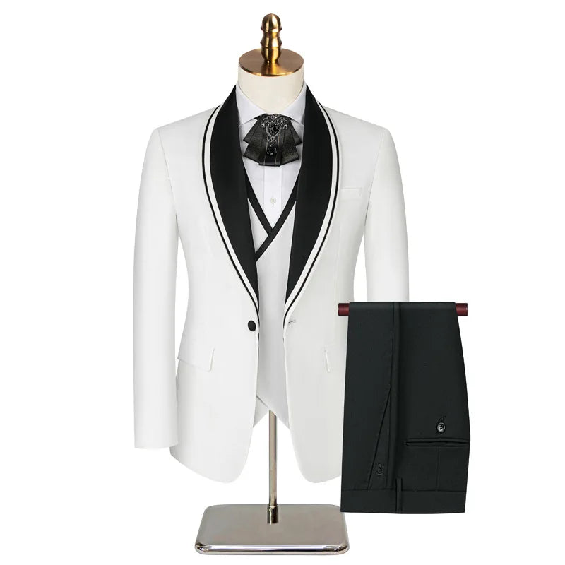 Elegant Groom Tuxedo 3 Pcs Blazer Vest Pants  Formal Party Wedding Host Banquet Performance Men's Suits Fashion Men's Clothing