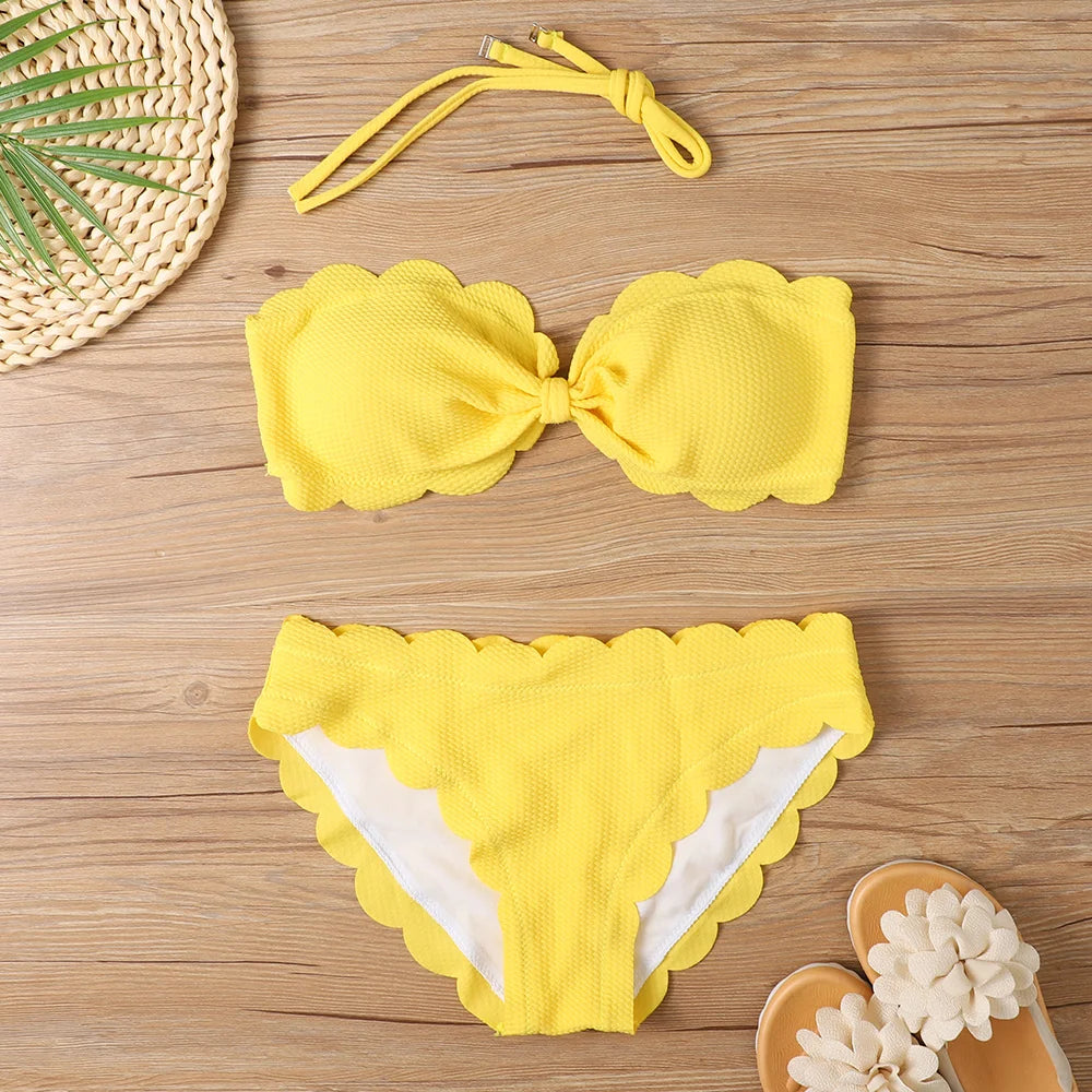 Sexy Bandeau Bikinis 2024 Women Brazilian Swimsuit Solid Swimwear Female Summer Beachwear Bathing Swimming Suit Bequine