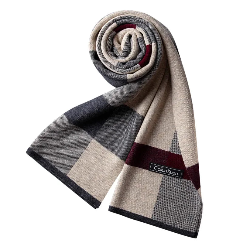 Fashion Classic Business Scarf Men Wool Blend Scarf Warm Thermal Muffler Casual Cashmere Knitted Shawl Male Autumn Winter No Box