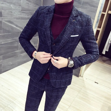 Men's suit one button (suit + waistcoat + trousers) Business fashion leisure professional work formal three-piece set