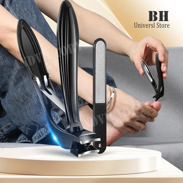 2Pcs Angled Head Nail Clippers with Catcher Nail File Thick Toenails Large with Wide Jaw Opening Fingernail Clipper Cutter