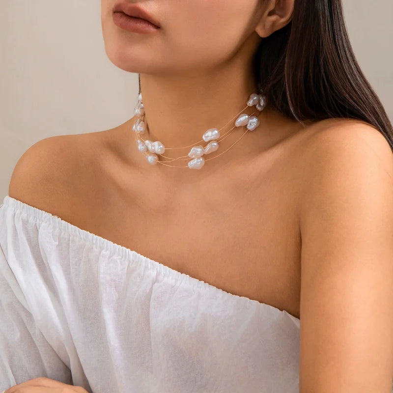 European And American Niche Vintage Choker Beaded Clavicle Chain Baroque Imitation Pearl Necklace