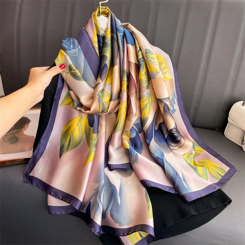 Europe United Hot Women Luxury 180*90cm Women Silk Scarf Female Beach Shawl Bandanna Foulard Muffler High Quality Scarves Wraps