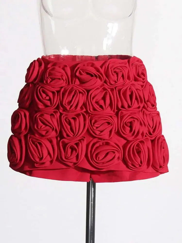 Ailigou 2024 Summer New Women's Fashion 3D Rose Decoration Design Feeling Half body Skirts, High Waist Shorts, Skirts