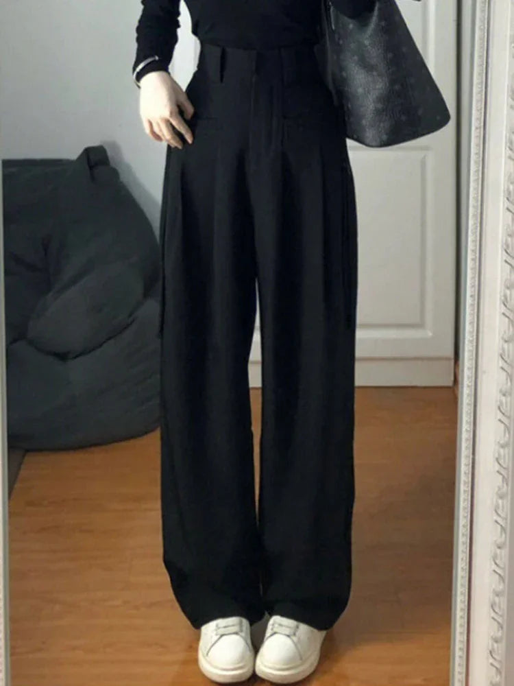 Nouvelle mode simple pantalon de costume féminin à jambes larges et à taille noire American.