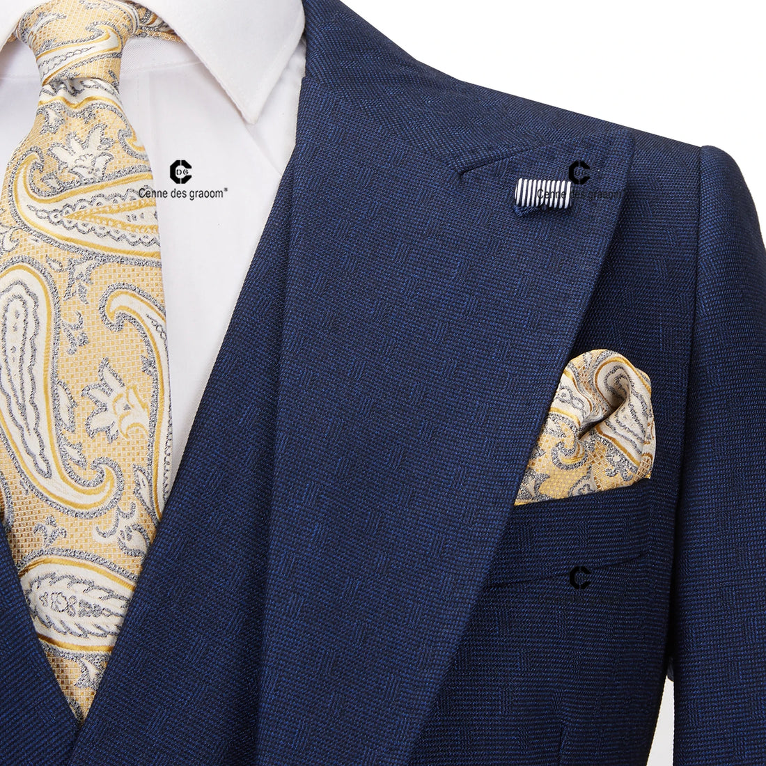 ( Jacket + Vest + Pants ) Cenne Des Graoom New Blue Men Suits Tailor-Made Costume Casual Business Formal Wedding Groom Party